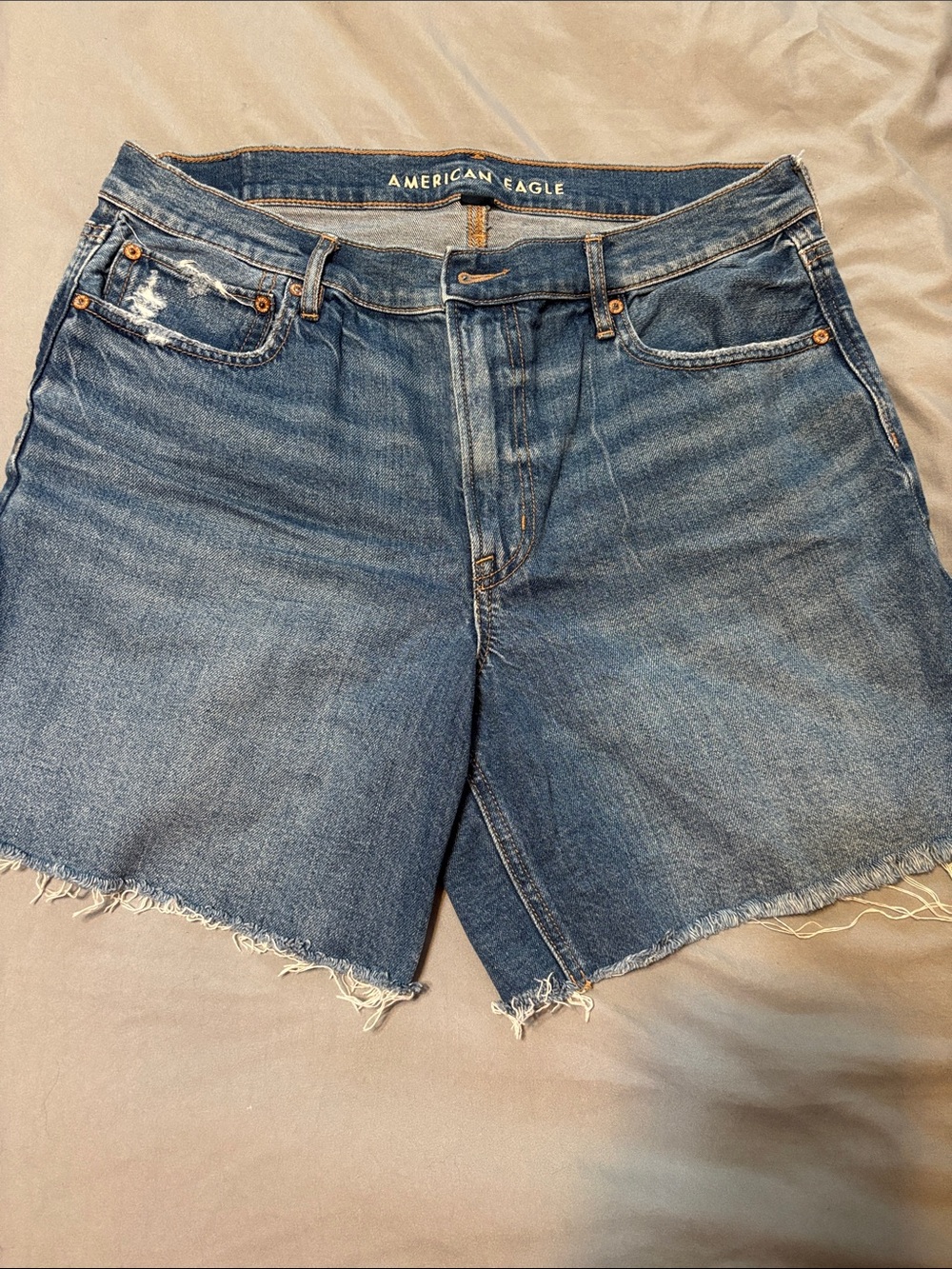American Eagle Distressed Frayed Hem Denim Shorts - Blue